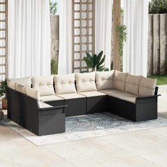vidaXL Set di divani da giardino , 9 pezzi con cuscini neri in rattan sintetico.