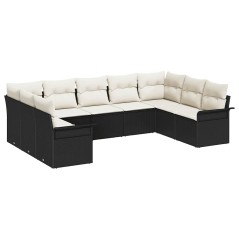 vidaXL Set di divani da giardino , 9 pezzi con cuscini neri in rattan sintetico.