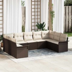 vidaXL Set di divano da giardino , 9 pezzi con cuscini, marrone in polyrattan