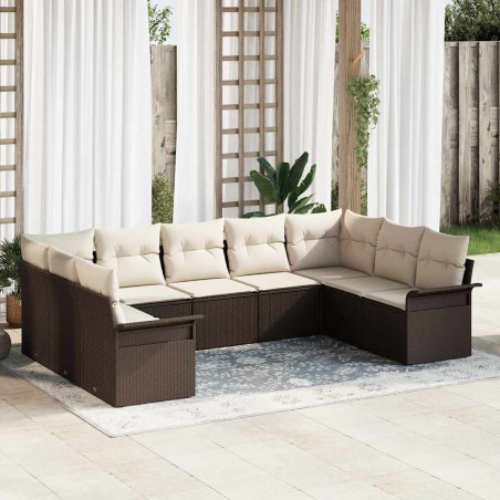 vidaXL Set di divano da giardino , 9 pezzi con cuscini, marrone in polyrattan
