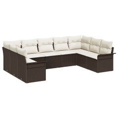 vidaXL Set di divano da giardino , 9 pezzi con cuscini, marrone in polyrattan