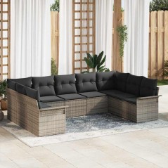 vidaXL Set Divano da Giardino 9 Pezzi con Cuscini Grigi in Rattan Sintetico