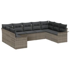 vidaXL Set Divano da Giardino 9 Pezzi con Cuscini Grigi in Rattan Sintetico