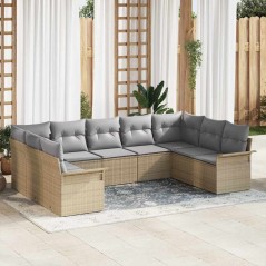 vidaXL Set di divani da giardino in 9 pezzi con cuscini vitaXL, rattan sintetico beige