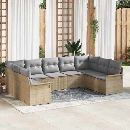 vidaXL Set di divani da giardino in 9 pezzi con cuscini vitaXL, rattan sintetico beige