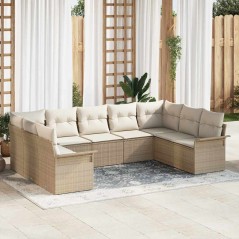 vidaXL Set di divani da giardino a 9 pezzi con cuscini beige in rattan sintetico