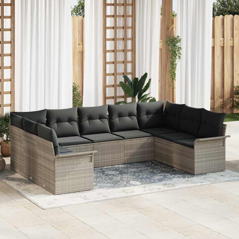 vidaXL Set di divani da giardino 9 pezzi con cuscini in grigio chiaro vidaXL Set di divani da giardino 9 pezzi con cuscini in grigio chiaro