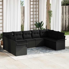 vidaXL Set divani giardino con cuscini neri in polirattan