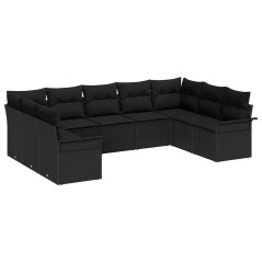 vidaXL Set divani giardino con cuscini neri in polirattan