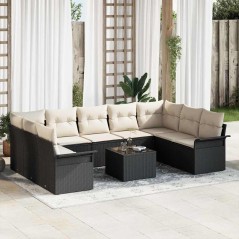 vidaXL Set di divani da giardino , 10 pezzi, con cuscini marroni in rattan sintetico.