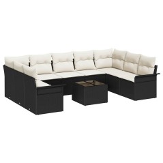 vidaXL Set di divani da giardino , 10 pezzi, con cuscini marroni in rattan sintetico.