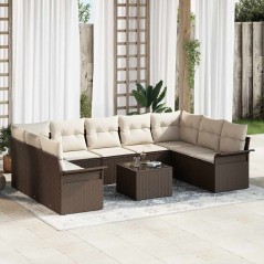 vidaXL Set Divano da Giardino 10 Pezzi con Cuscini, Marrone, Rattan Sintetico
