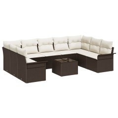 vidaXL Set Divano da Giardino 10 Pezzi con Cuscini, Marrone, Rattan Sintetico