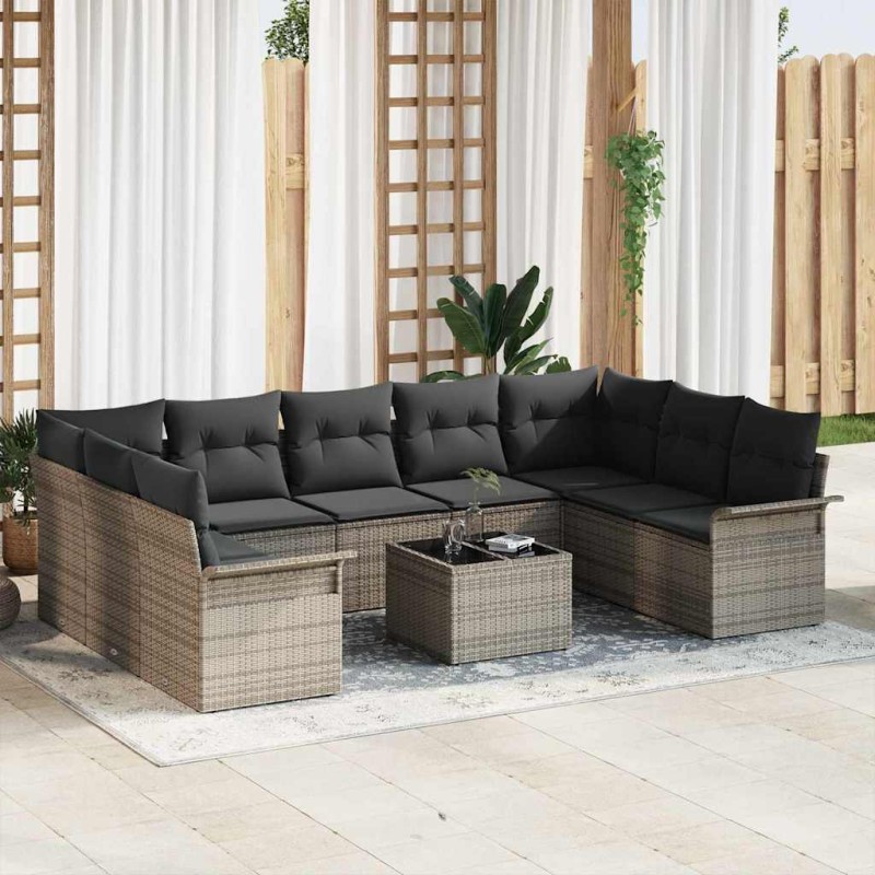 vidaXL Set divano giardino 9 pezzi con cuscini in rattan sintetico nero.
