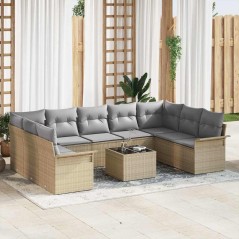 vidaXL Set di divani da giardino , 10 pezzi con cuscini in rattan sintetico nero.