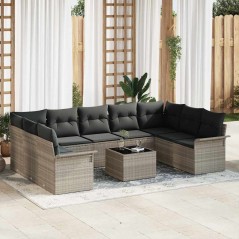 vidaXL Set Divano da Giardino da 10 Pezzi con Cuscini Grigi in Rattan Sintetico