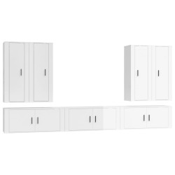 Set di Mobili Porta TV 7 pz Bianco Lucido in Legno Multistrato