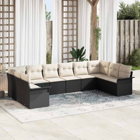 vidaXL Set Divano da Giardino a 10 Pezzi con Cuscini Neri in Rattan Sintetico
