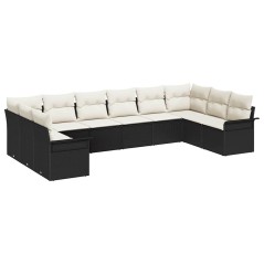 vidaXL Set Divano da Giardino a 10 Pezzi con Cuscini Neri in Rattan Sintetico