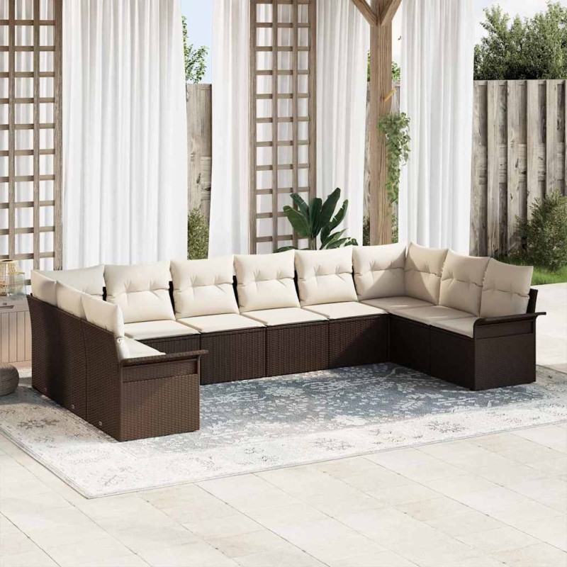 vidaXL Set da Giardino 10 Pezzi con Cuscini Marroni in Rattan Sintetico