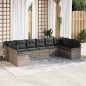 vidaXL Set di Divani da Giardino da 10 Pezzi con Cuscini Grigio in Rattan Sintetico.