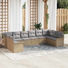 vidaXL Set da giardino con 10 pezzi e cuscini beige in polyrattan