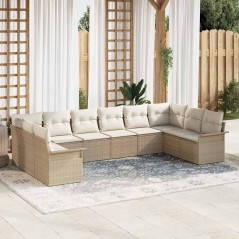 vidaXL Set giardino 10 pezzi con cuscini, poly rattan beige