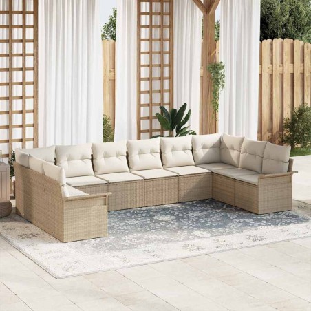 vidaXL Set giardino 10 pezzi con cuscini, poly rattan beige