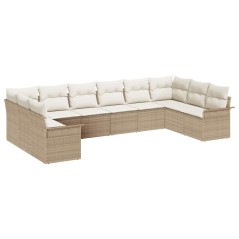 vidaXL Set giardino 10 pezzi con cuscini, poly rattan beige
