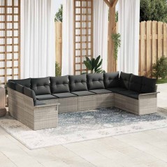 vidaXL Set da giardino di divani 10 pezzi con cuscini grigi in rattan sintetico