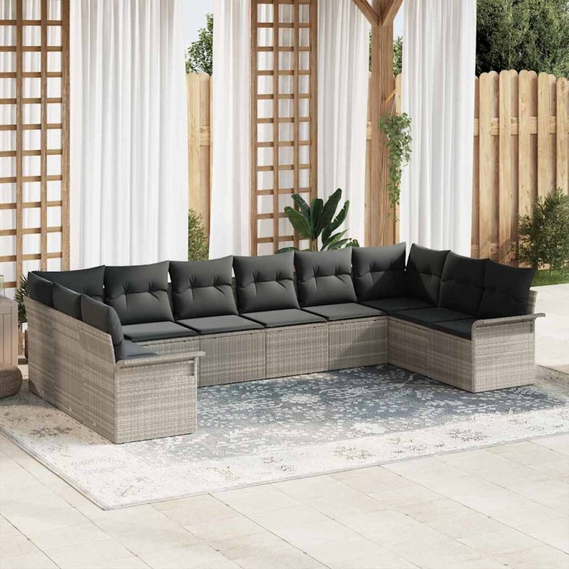 vidaXL Set da giardino di divani 10 pezzi con cuscini grigi in rattan sintetico