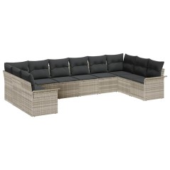 vidaXL Set da giardino di divani 10 pezzi con cuscini grigi in rattan sintetico