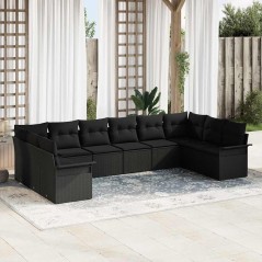 vidaXL Set di divani da giardino da 10 pezzi con cuscini in rattan sintetico nero
