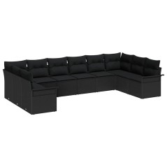 vidaXL Set di divani da giardino da 10 pezzi con cuscini in rattan sintetico nero