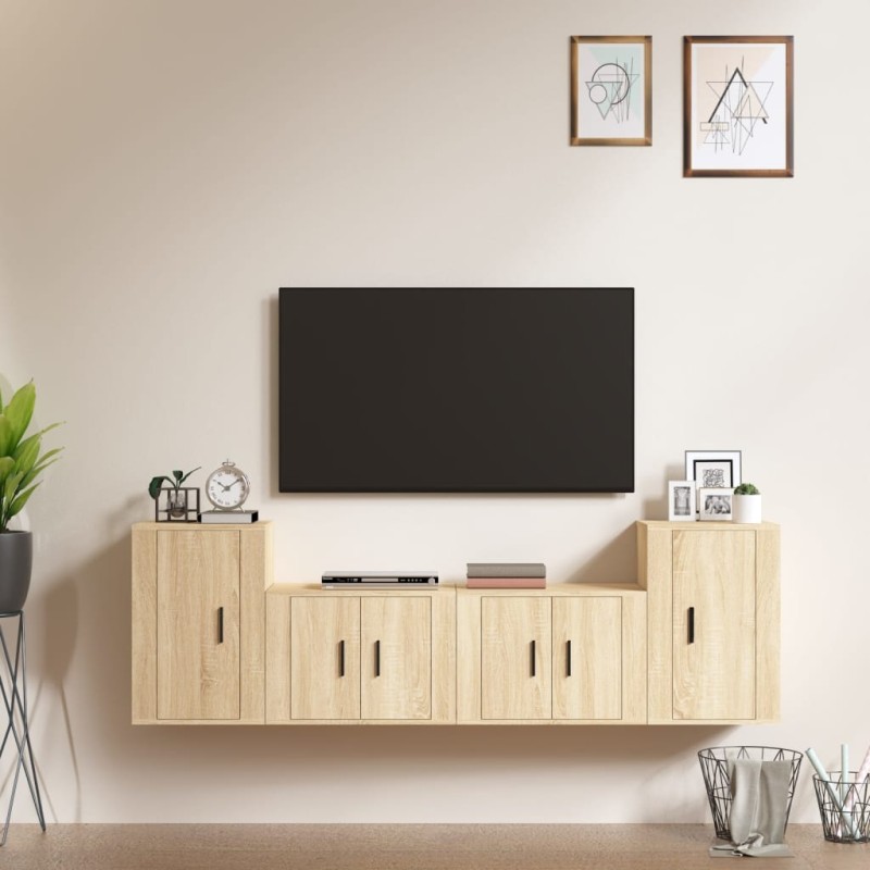 Set di Mobili Porta TV 4 pz Rovere Sonoma in Legno Multistrato Set di Mobili Porta TV 4 pz Rovere Sonoma in Legno Multistrato