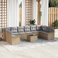vidaXL Set di divani da giardino da 11 pezzi con cuscini neri in polirattan
