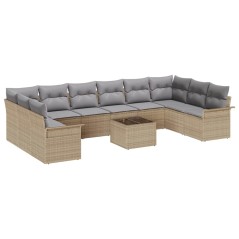 vidaXL Set di divani da giardino da 11 pezzi con cuscini neri in polirattan
