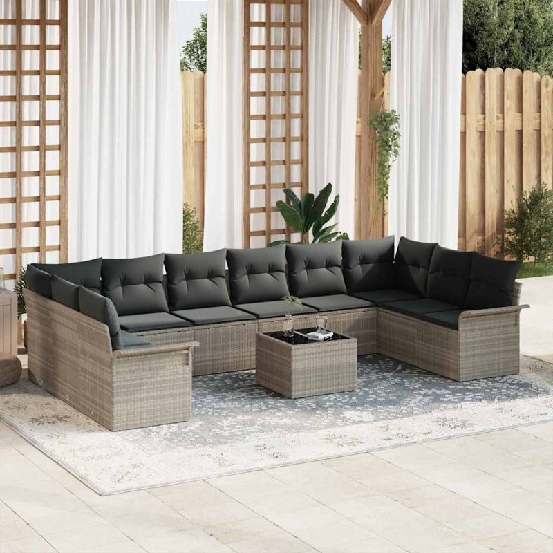 vidaXL Set di divani da giardino 11 pezzi con cuscini grigi in rattan sintetico