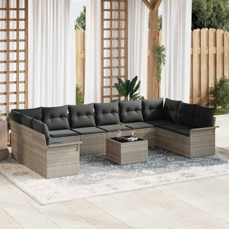 vidaXL Set di divani da giardino 11 pezzi con cuscini grigi in rattan sintetico