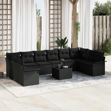 vidaXL Set Divano da Giardino da 11 Pezzi, Cuscini Beigi in Polyrattan.