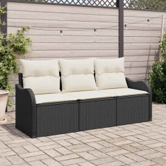 vidaXL Set da Giardino di Sofà 3 Pezzi con Cuscini Neri in Rattan Sintetico