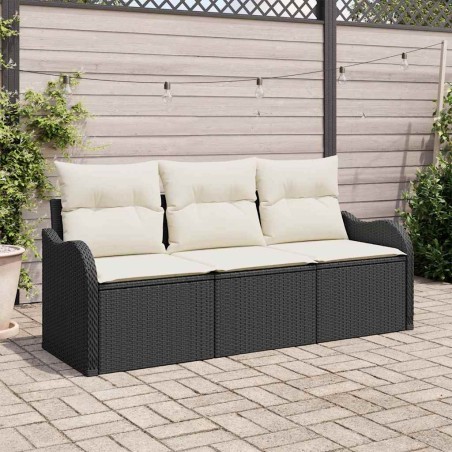 vidaXL Set da Giardino di Sofà 3 Pezzi con Cuscini Neri in Rattan Sintetico
