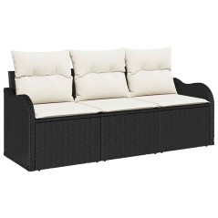vidaXL Set da Giardino di Sofà 3 Pezzi con Cuscini Neri in Rattan Sintetico