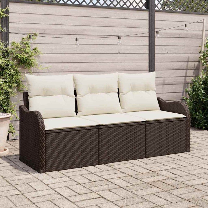 vidaXL Set Divano da Giardino vitaXL a 3 Pezzi con Cuscini Marrone in Rattan Sintetico