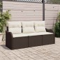 vidaXL Set Divano da Giardino vitaXL a 3 Pezzi con Cuscini Marrone in Rattan Sintetico