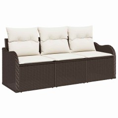 vidaXL Set Divano da Giardino vitaXL a 3 Pezzi con Cuscini Marrone in Rattan Sintetico