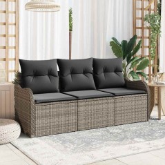 vidaXL Set di divani da giardino a 3 pezzi con cuscini grigi in polyrattan.