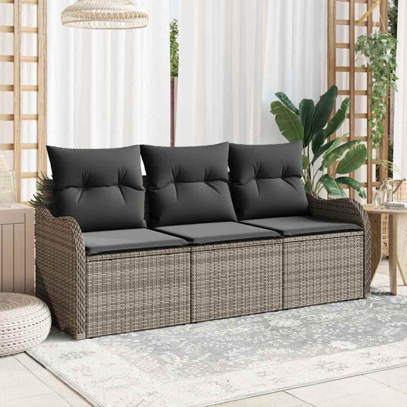 vidaXL Set di divani da giardino a 3 pezzi con cuscini grigi in polyrattan.