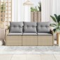 vidaXL Set da Giardino in 3 Pezzi con Cuscini Beige in Polirattan