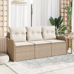 vidaXL Set di Divani da Giardino a 3 Pezzi di con Cuscini Beige in Rattan Sintetico.